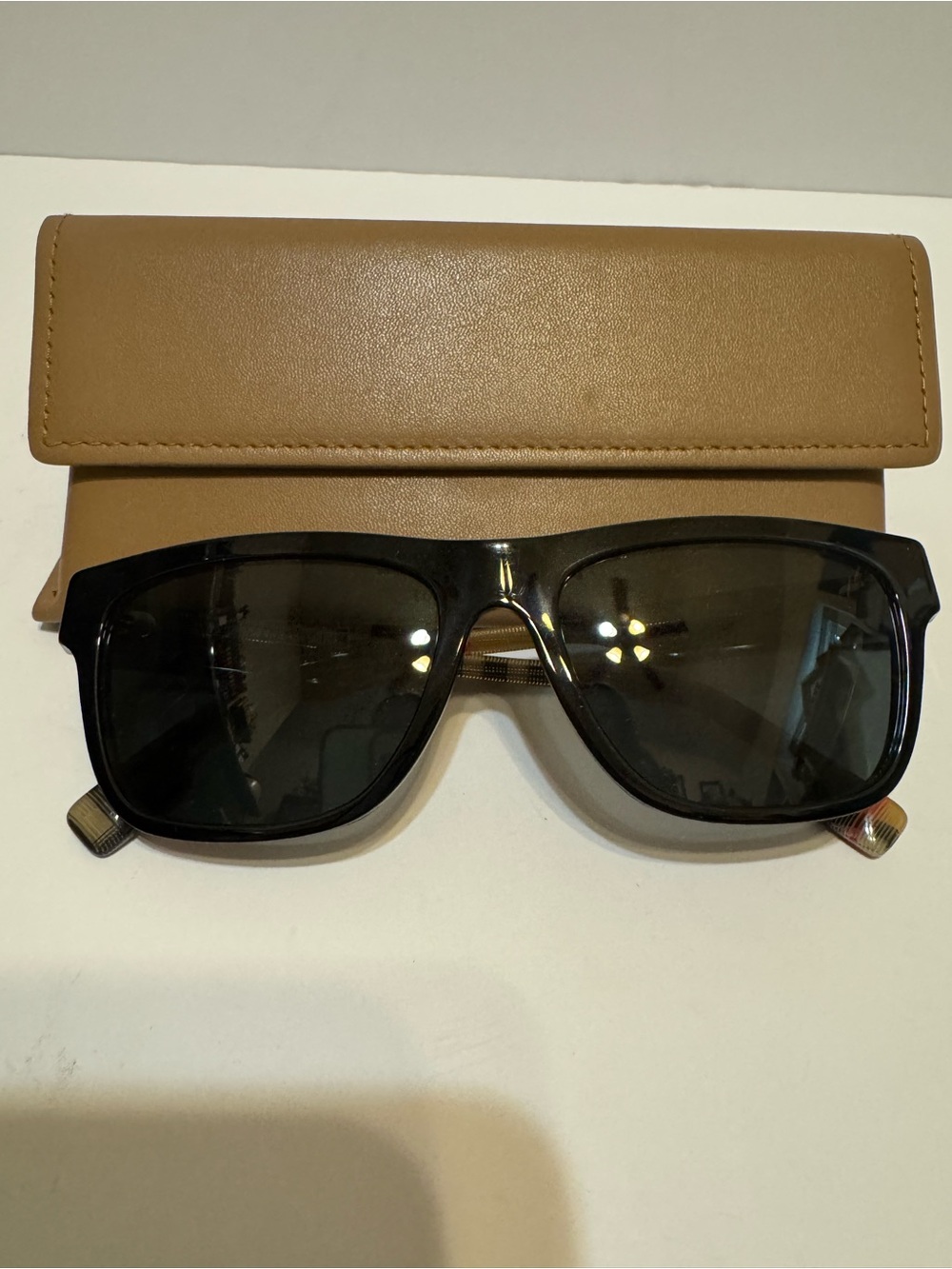 Men's Burberry Plaid Sunglasses with Tan Case